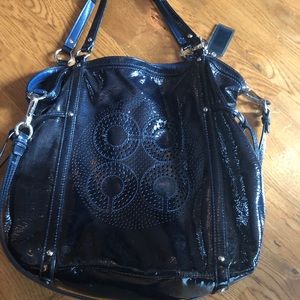 Coach Navy Blue Patent Leather Spring Bag